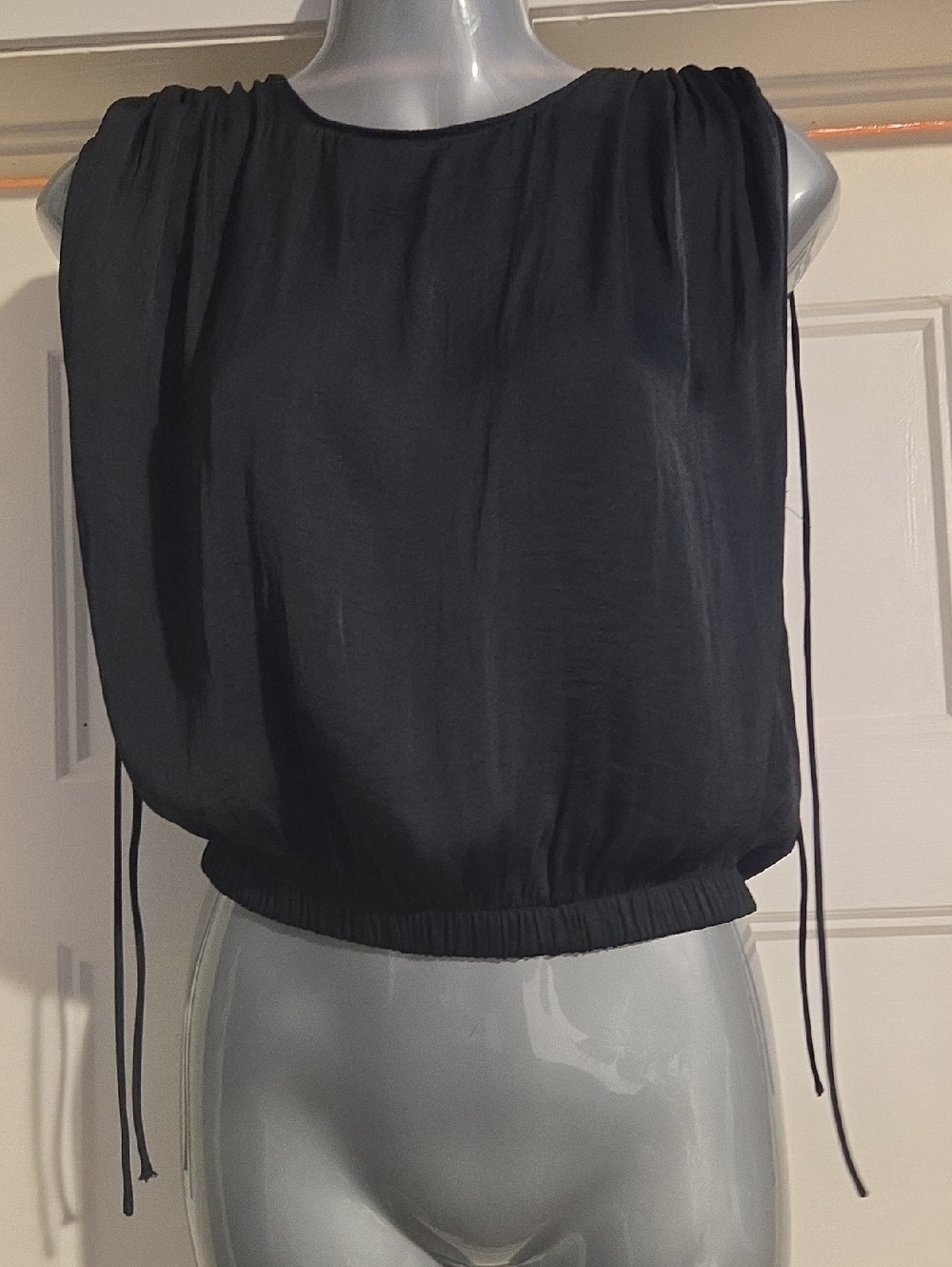 Dynamite Black Sleeveless Gathered-Neck Tank with Side Ties